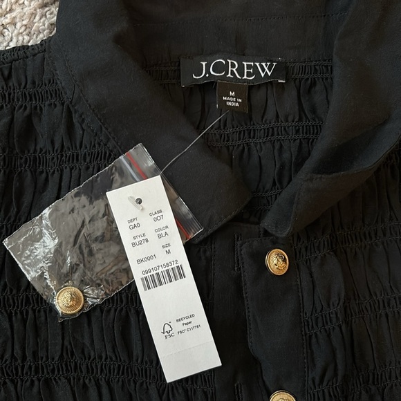J. Crew Smocked button up shirt in cotton blend voile in black size M - Picture 7 of 9